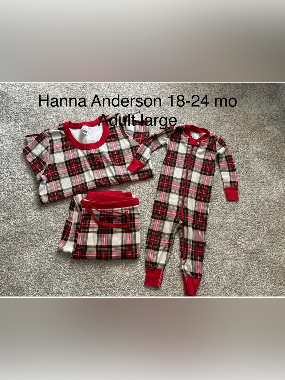 Hanna Andersson Red Plaid adult large/ kids 18-24 mo matching Pajama Set